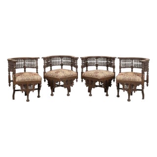 Early 20th Century Syrian Mop Inlaid Corner Chairs- Set of 4 For Sale