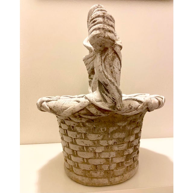 1960s Mid- Century Concrete Planter Basket With Handle, Woven Design and a Bow Detail. For Sale In Sacramento - Image 6 of 12
