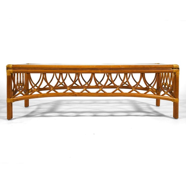 Wood McGuire Rattan Coffee Table with Glass Top For Sale - Image 7 of 9
