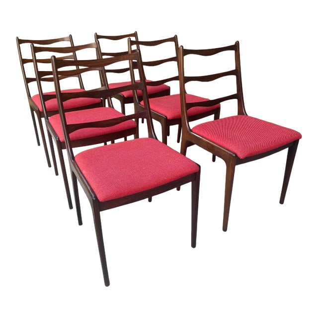 Mid Century Modern Danish Rosewood Set of 6 Dining Chairs Attributed to Johannes Andersen For Sale