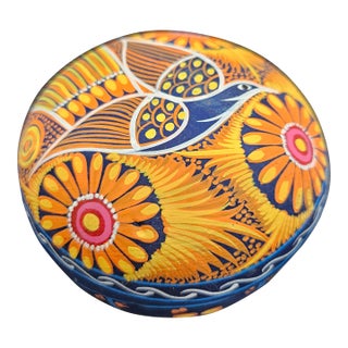 Vintage Handpainted Mexican Art Ceramic Trinket Box For Sale