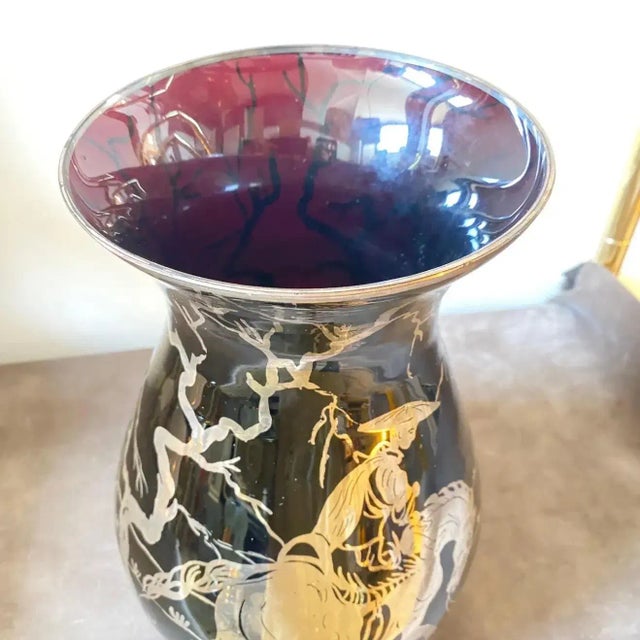 1930s Purple Glass and Sterling Silver Orientalist Italian Vase For Sale - Image 4 of 13