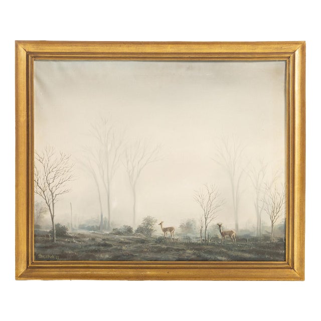 Albano Neves E Sousa, African Landscape with Animals, 1965, Oil on Canvas For Sale
