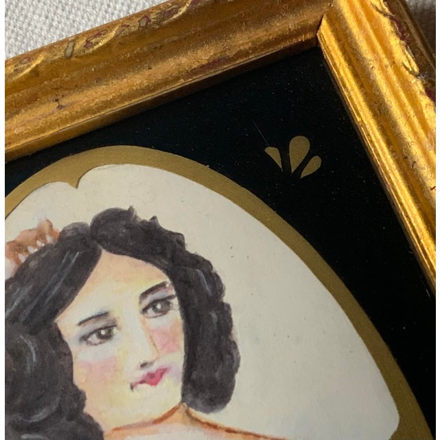 Got everything. Here it is: Early American Folk Art Portrait, Lady in Emerald Green Dress, Gouache on Paper, Original...