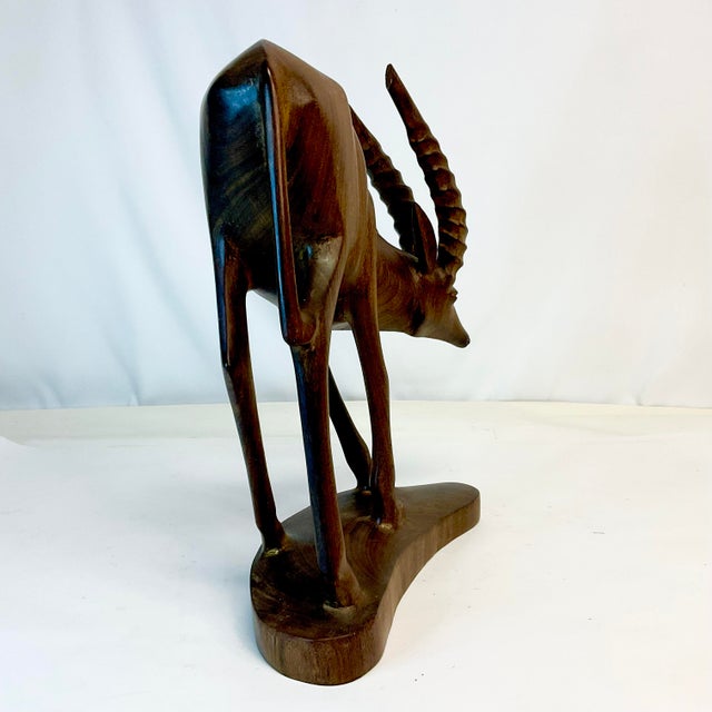 1970s Vintage Arts & Crafts Rustic Hand-Carved Walnut Gazelle Statue. For Sale - Image 4 of 11