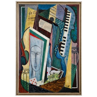 Petroff, Cubist Composition After Modigliani, 1980s, Oil on Board, Framed For Sale
