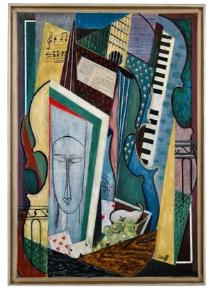 Petroff, Cubist Composition After Modigliani, 1980s, Oil on Board, Framed