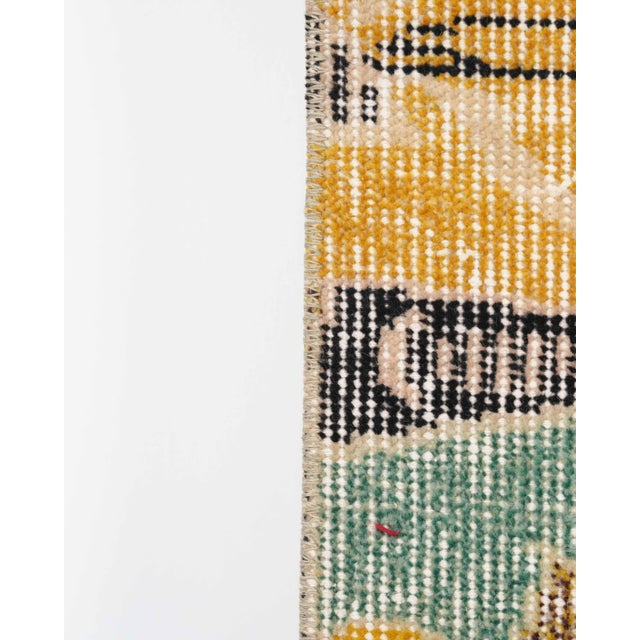 Turkish 1970s Vintage Turkish Handmade Wool Cotton Green Yellow Runner Rug For Sale - Image 3 of 11
