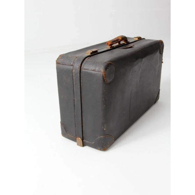 Metal Vintage Black Leather Suitcase For Sale - Image 7 of 11