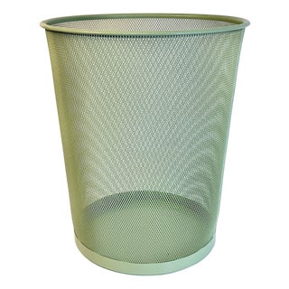 1990s Vintage Contemporary Modern Metal Mesh Wastebasket in Sage Green For Sale