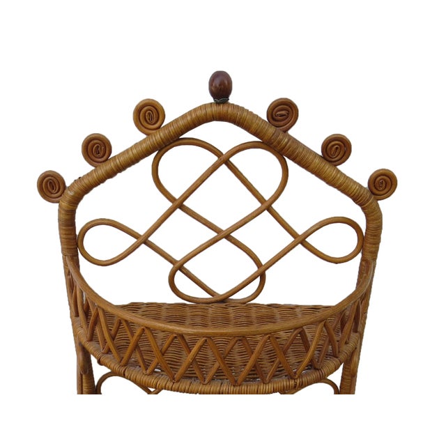 Wood Early 20th Century Rattan Wall Hanging Shelf With Fiddlehead Accents Attributed to Heywood Bros For Sale - Image 7 of 12