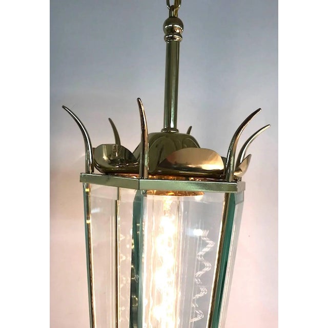 Italian 1940s Brass and Glass Lantern For Sale In New York - Image 6 of 11