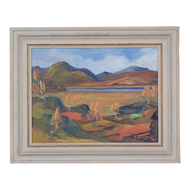 1950s Mid-Century Swedish Modernist Landscape Oil Painting by Nils Dramé For Sale