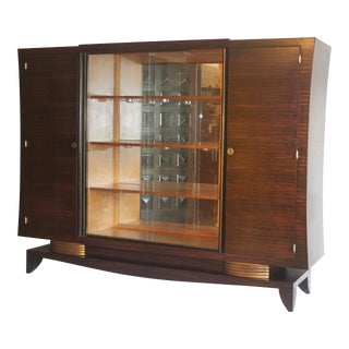 1930's Attrib. Jules Leleu French Art Deco Macassar Ebony 3 Part Cabinet - Bar/ Vitrine & Secretary For Sale