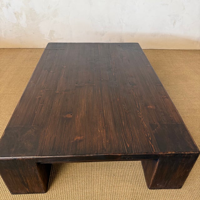 Large Reclaimed Fir Pine Beam XL Coffee Table in Dark Walnut For Sale - Image 9 of 14