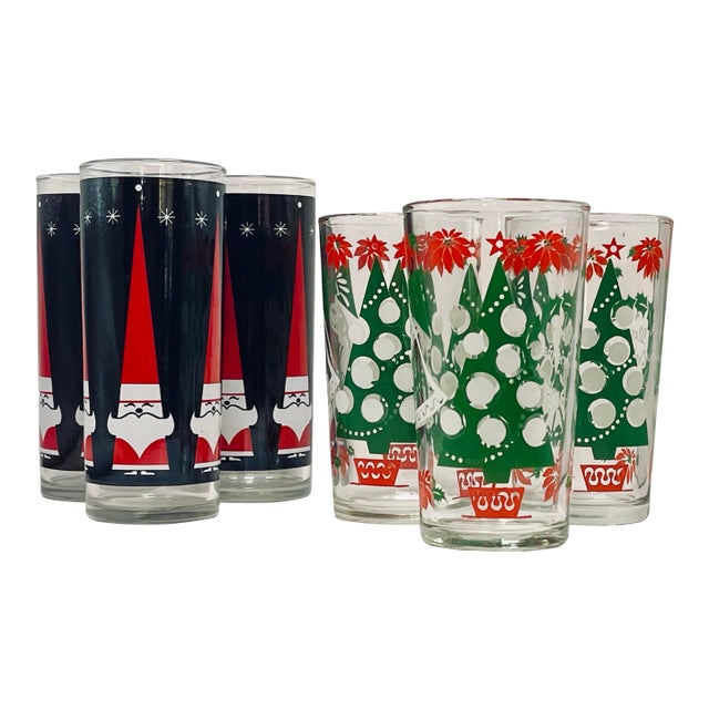 Vintage Christmas Glasses- Set of Six For Sale