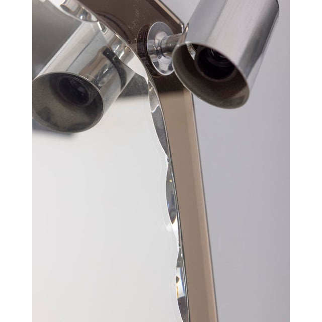 Vintage Italian Smoked Glass Wall Mirror with Spotlights, 1960s For Sale - Image 9 of 10