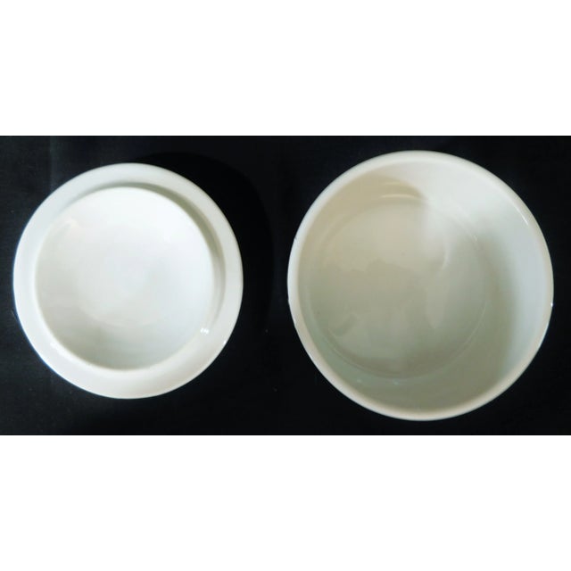 Ceramic Vintage Chinese Hand Painted Red & Blue Peacock Floral Round Porcelain Trinket Dresser Box For Sale - Image 7 of 9