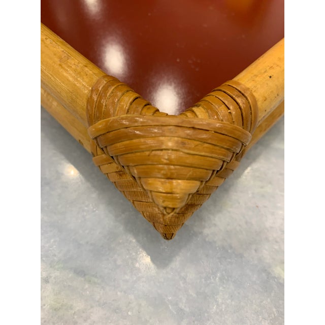 Wood Bamboo and Red Lucite Serving Tray, Signed, Italy, 1970s For Sale - Image 7 of 11
