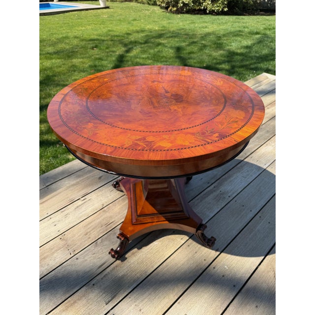 Italian Marquetry Burlwood Center Table With Custom Glass Top For Sale - Image 13 of 17
