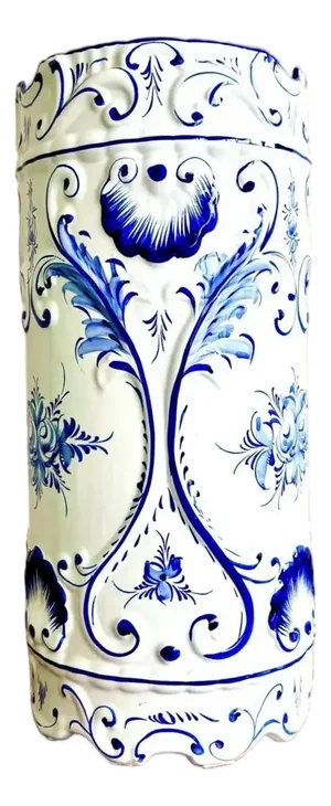 Vintage Boho Delft-Style Hand Painted Ceramic Umbrella Stand