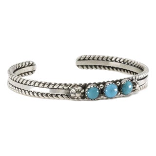Navajo Sterling Silver Turquoise Bracelet Cuff by R. King For Sale