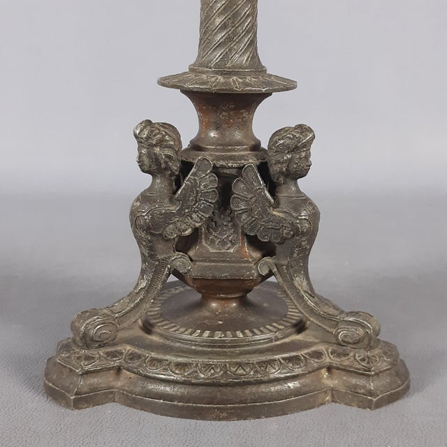 Metal Antique Empire Style Burnished Antimony Candlestick, 1890s For Sale - Image 7 of 13