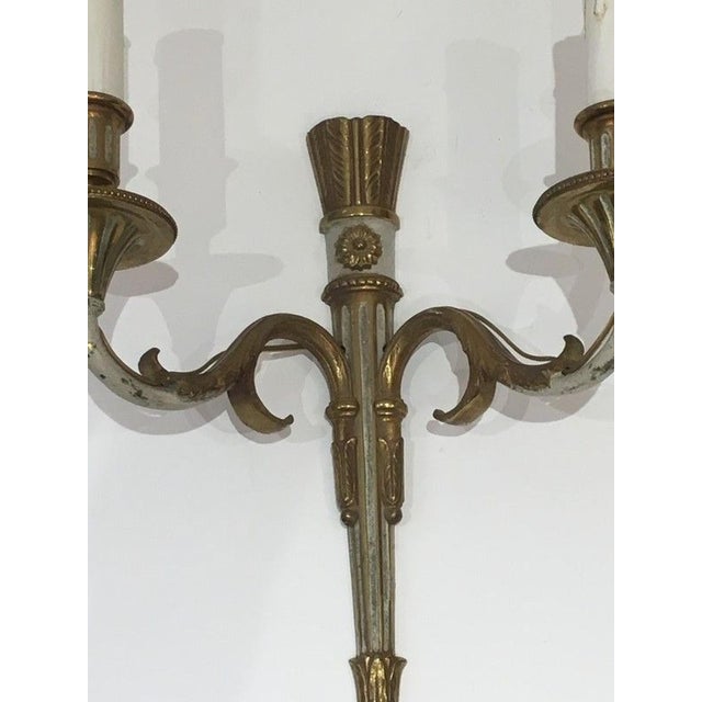 1940s 1940s Louis XVI Bronze and White Painted Wall Sconces - a Pair For Sale - Image 5 of 9