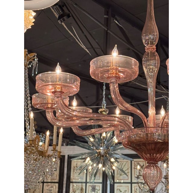 Modern Murano Rosa Glass Chandelier For Sale - Image 4 of 5