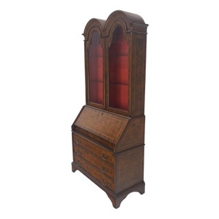 Double Bonnet Dome Top Burl Wood 3 Drawer Drop Front Secretary Desk 1900s Clean! For Sale