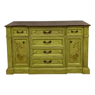 20th-C. Patina Style Hand Painted Italian Marble Top Chinoiserie Sideboard / Credenza For Sale
