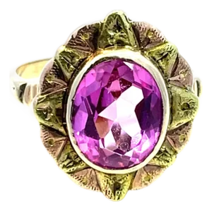 Vintage 10k Yellow Gold Oval Pink Gem Ring, Size 5