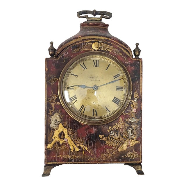 Antique English Bronze & Chinoiserie Painted Shelf Clock by Mappin & Webb For Sale