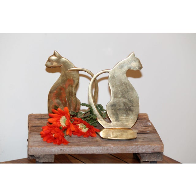 1960s Pair of Vintage Art Deco Brass Cat Bookends For Sale - Image 5 of 6