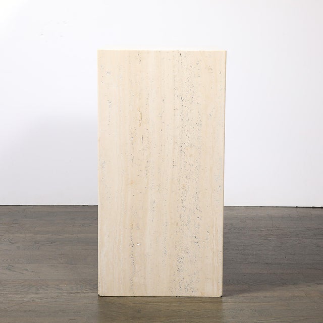 Mid-Century Modernist Rectilinear Minimal Travertine Pedestal For Sale - Image 9 of 11