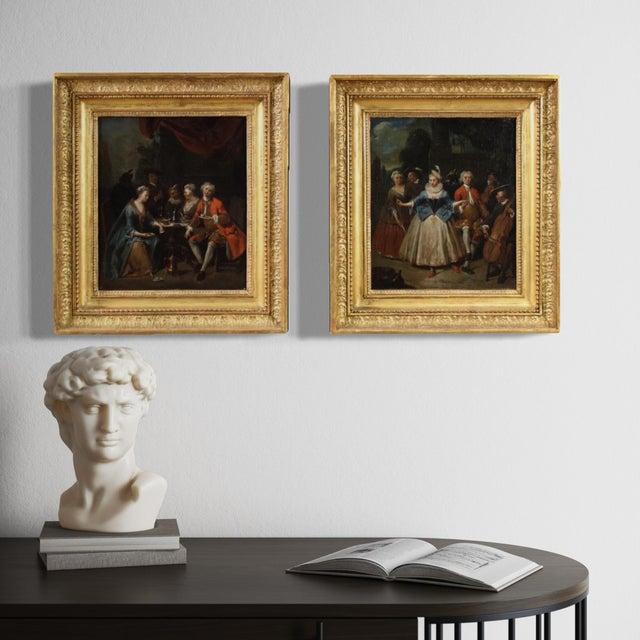 Gallant Scenes, 1720, Oil on Canvases, Framed, Set of 2 For Sale - Image 13 of 16