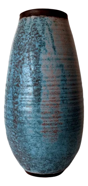 Tall Ceramic Vase with Robin Egg Blue Glaze by Otto Heino
