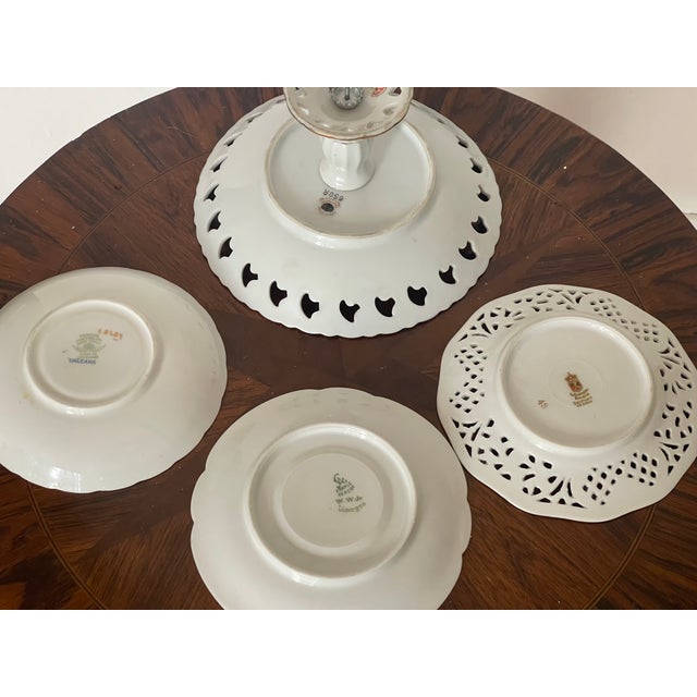 1900 - 1909 Antque Porcelain CakecStand With Demitasse Plates Handpainted - 4pcs For Sale - Image 5 of 9