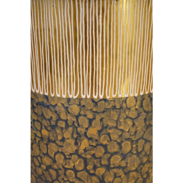Black 1950s Marbro Atomic Modern Charleton Hand Painted Art Glass Brass Wood Table Lamp One-of-a-Kind Sublime Condition For Sale - Image 8 of 12