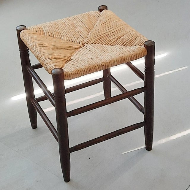 Wooden Stool with Rush Seat, 1960s, in Good conditions. Designed 1960 to 1969