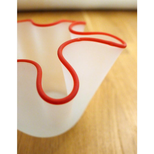 Small handkerchief vase/pot "Fazzoletto"; round base, flared body, and a wavy rim with six folds. Made of frosted white...