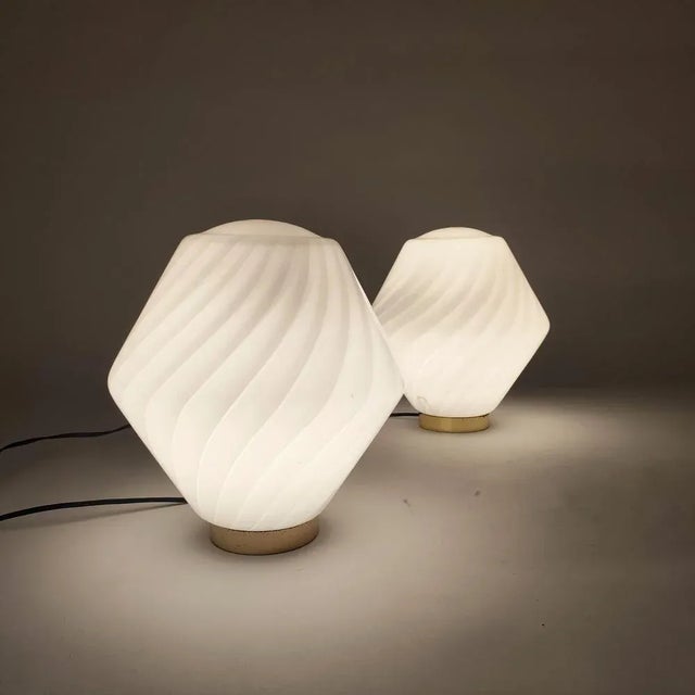 Metal Italian Murano Glass Lamps in the style of F. Fabbian, 1970s, Set of 2 For Sale - Image 7 of 9