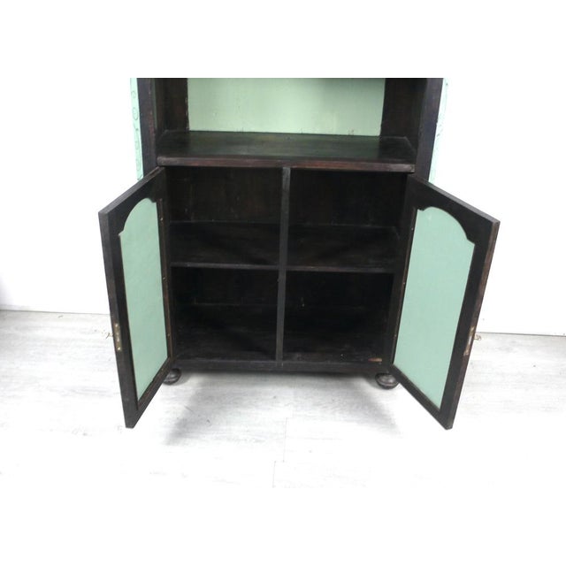 Small Buffet China Cabinet in Dark Walnut and Green, 1850s For Sale - Image 5 of 9