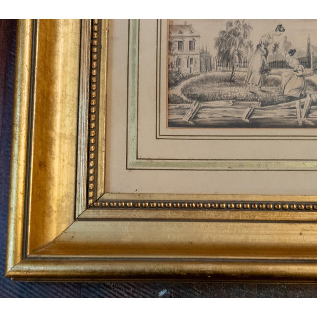 19th Century European English Pen and Ink Genre Scene With Women in a Garden For Sale - Image 12 of 15