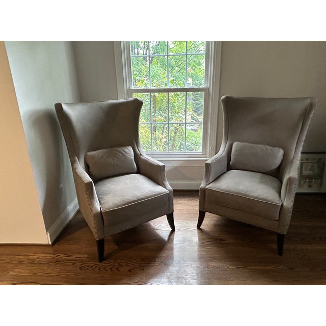2020s Bernhardt Kingston Gray High Back Lounge Chair With Nailhead Trim For Sale - Image 5 of 8