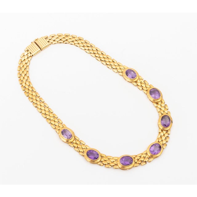 Metal 18k Yellow Gold and Amethyst Necklace For Sale - Image 7 of 14