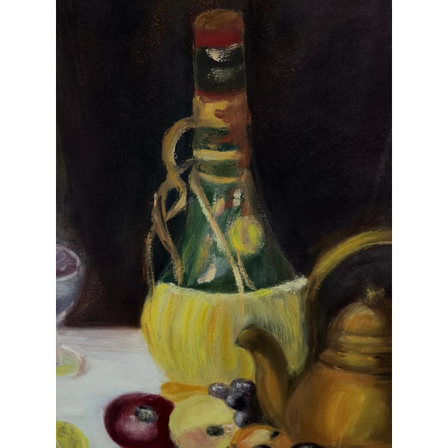 Vintage Signed Original Still Life Painting With Wine Bottle & Fruit, Circa 1960s–1970s For Sale - Image 4 of 11