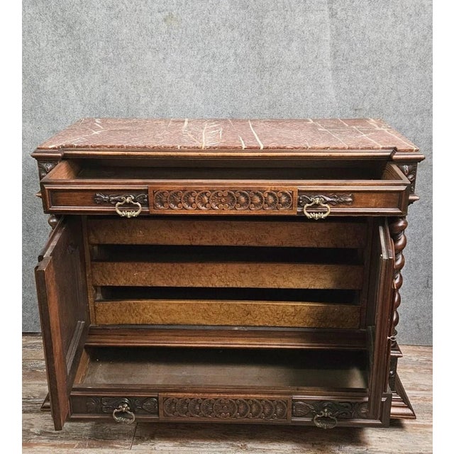 19th Century Renaissance Walnut Chest of Drawers with Doors and Marble Top For Sale - Image 11 of 14