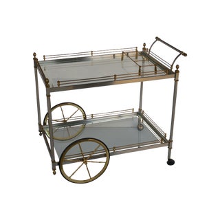 Jansen Style Steel & Brass Bar Cart For Sale
