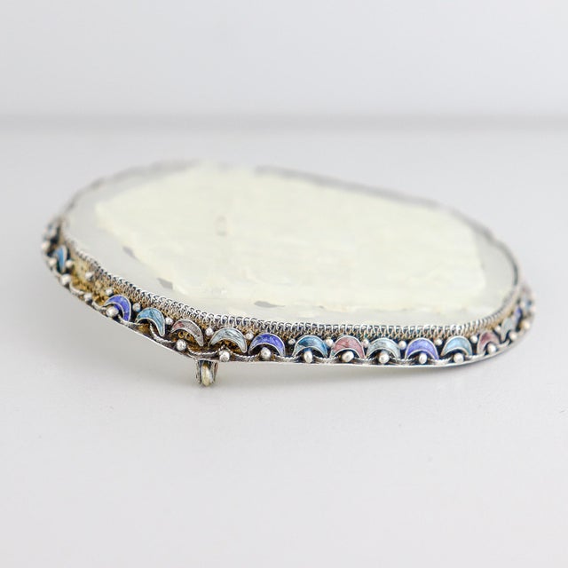 Vintage Chinese Silver, Carved Jade, and Enamel Brooch For Sale - Image 9 of 16
